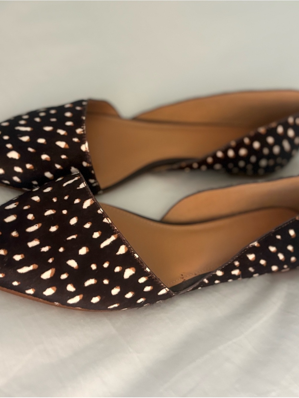 JCrew Women's Pointed D'Orsay Flat in Black, Brown and White Spot - Picture 2 of 6